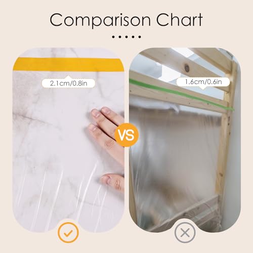 Pre-Taped Masking Film Painters Plastic with Tape 4 Rolls 5 x 65 Feet Paint Adhesive Protective Film Clear Drop Cloth for Painting Automotive Covering and Appliance Protection - size: 5*65 Feet
