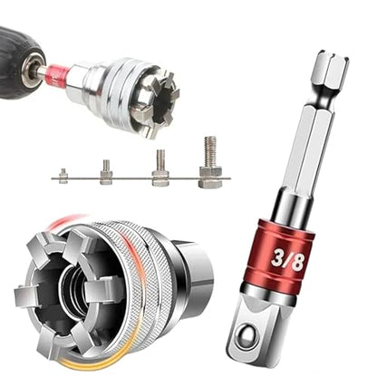 Adjustable Universal Socket Wrench, 10-19mm Socket with 3/8" Drill Adapter