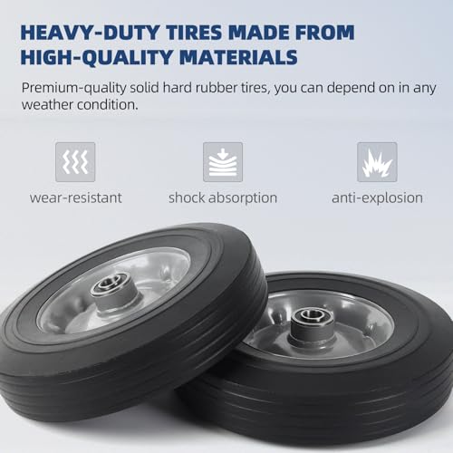 AR-PRO (2-Pack) 10" x 2.5" Flat Free Solid Rubber Replacement Tires - Flat-Free Tire and Wheel for Hand Trucks and Wheelbarrows with 5/8" Axles - size: 10"x2.5