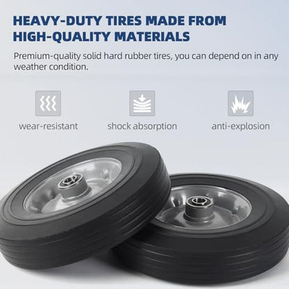 AR-PRO (2-Pack) 10" x 2.5" Flat Free Solid Rubber Replacement Tires - Flat-Free Tire and Wheel for Hand Trucks and Wheelbarrows with 5/8" Axles - size: 10"x2.5