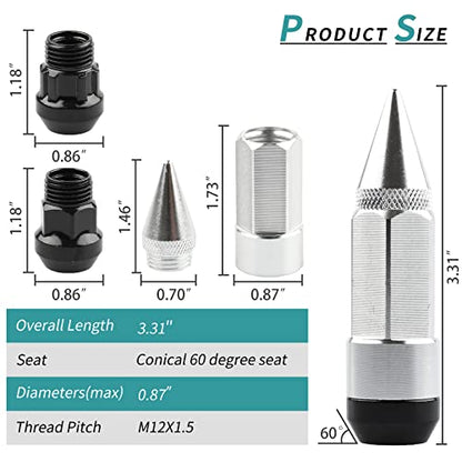20PCS M12x1.5 Anti Theft Wheel Spikes Lug Nut - color: Silver