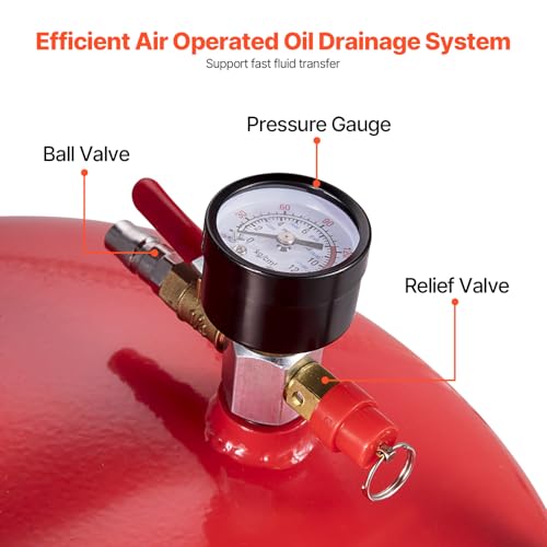 VEVOR 20-Gallon Waste Oil Drain Tank, Air Operated Portable Oil Drainer with Adjustable Funnel Height, Fluid Fuel Transfer Drainage with Wheels, Oil Change Container for Auto Repair Shops, Garages - size: 15.7 x 15.2x 65 in