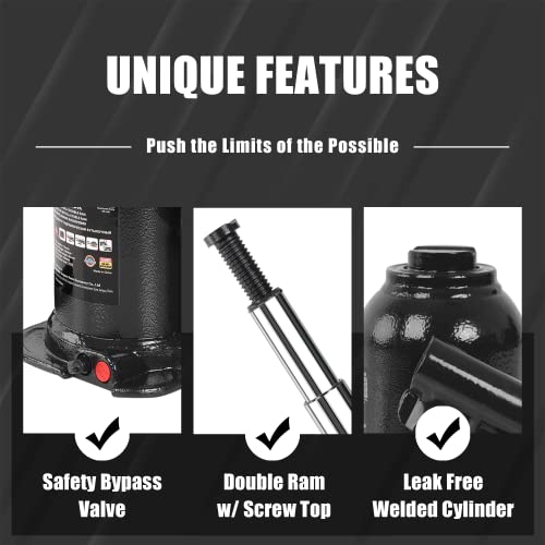 Torin 8 Ton (16,000 LBs) Double Ram Welded Hydraulic Car Bottle Jack for Auto Repair and House Lift, Black, ATH80802XB - color: Black, style: Double Ram