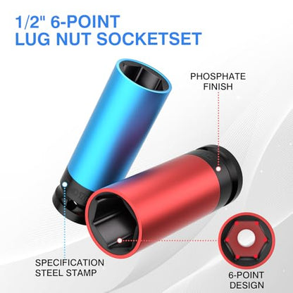 5 PCS 1/2" Drive Wheel Protector Impact Socket Set Metric 15 17 19 21 22 mm - size: 1/2" Protective Cover Sockets 5pcs