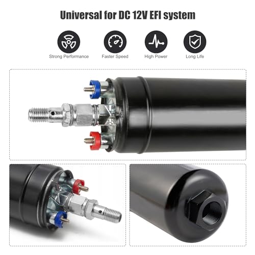 Universal External Inline Fuel Pump Electric High Flow 300LPH 12V with Mounting Bracket Clamp Black