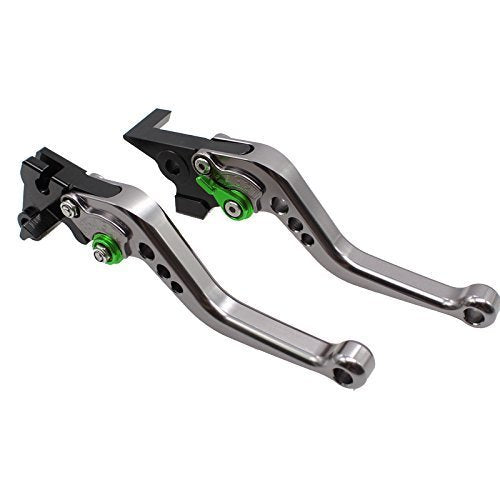 FXCNC Adjustable Brake Clutch Levers for YFM700 Raptor 700R 2000-2006, Banshee 350 YFZ350 2002-2008, Wolverine 350 YFM350FX 2002-2005,Blaster 200 YFS200 2004-2006,WR125/250/500 1991-95 - color: Gray Lever with Green Adjuster