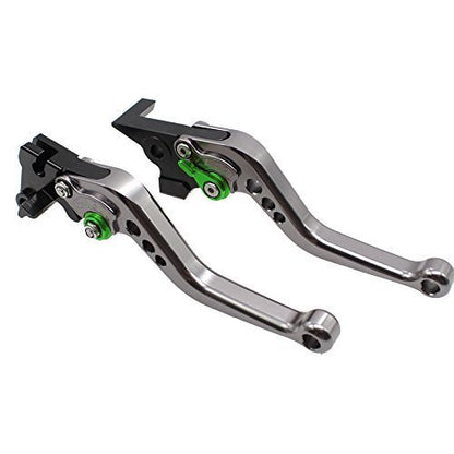 FXCNC Adjustable Brake Clutch Levers for YFM700 Raptor 700R 2000-2006, Banshee 350 YFZ350 2002-2008, Wolverine 350 YFM350FX 2002-2005,Blaster 200 YFS200 2004-2006,WR125/250/500 1991-95 - color: Gray Lever with Green Adjuster