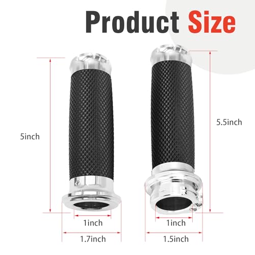1 Inch Motorcycle Grips Handlebar Grips Cable Throttle, Chrome Motorcycle Grips Replaccement for Harley Davidson Sportster Touring Dyna Softail Street Glide 883 1200