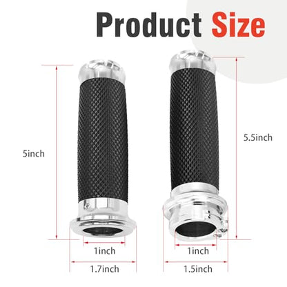 1 Inch Motorcycle Grips Handlebar Grips Cable Throttle, Chrome Motorcycle Grips Replaccement for Harley Davidson Sportster Touring Dyna Softail Street Glide 883 1200