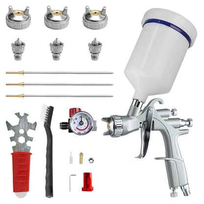 R500 LVLP Spray Gun,Automotive Paint Spray Gun Kit w/3 Nozzles