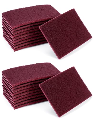 QWORK Scuff Pad Cleaning Pads - 20 Pack, 6" x 9", 7447 Polishing Pads, Aluminum Oxide Hand Pads, Fine Grade, for Automotive Surface Cleaning, Paint Primer, Maroon