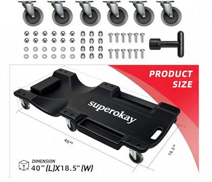 superokay Mechanic Creeper, 40 Inch Low Profile, 350Lbs, 6 Swivel Casters