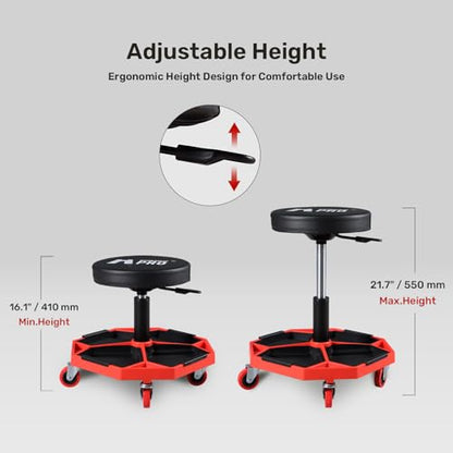 Rolling Mechanic Stool, 300 LBS Adjustable Garage Shop Seat with Tool Trays