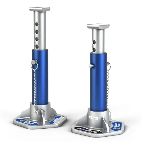 YELLOW JACKET 3 Ton Aluminum Lightweight Jack Stands with Locking Support Pins for Cars, SUVs, and Light Duty Trucks, Blue/Silver, 1 Pair
