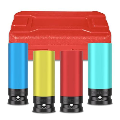4 PCS 1/2" Drive Wheel Protector Impact Socket Set, Metric 17 19 21 22 mm - size: 1/2" Protective Cover Sockets 4pcs