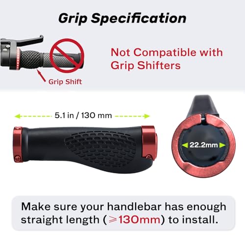SAPLIZE Bike Handlebar Grips, Ergonomic Design, Wide Palm Support Rubber Bike Grips, Double Lock-on, for Mountain Road MTB Bike, Urban Bikes Scooters, Multi-Color Options - color: Black+Red