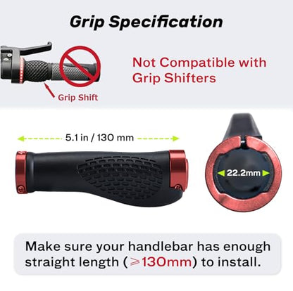 SAPLIZE Bike Handlebar Grips, Ergonomic Design, Wide Palm Support Rubber Bike Grips, Double Lock-on, for Mountain Road MTB Bike, Urban Bikes Scooters, Multi-Color Options - color: Black+Red