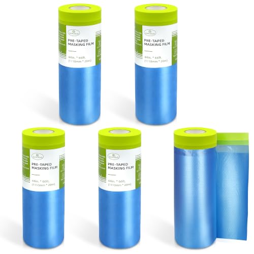 Tangibay Pre-Taped Masking Film for Painting, 44" x 66', 5 Rolls - size: 5 Rolls: 44"
