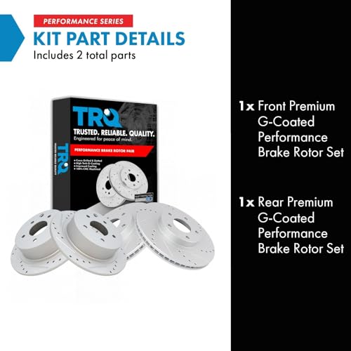 TRQ Performance Front and Rear Brake Rotor Set G Coated Drilled and Slotted - style: BRA15035