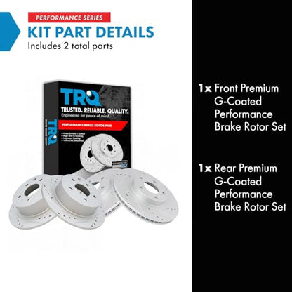 TRQ Performance Front and Rear Brake Rotor Set G Coated Drilled and Slotted - style: BRA15035