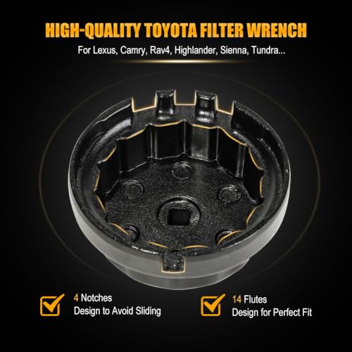 3mirrors 2Pcs Oil Filter Wrench Set, Aluminum Oil Filter Cap Removal Tool Compatible with ALL Toyota Lexus Scion RAV4 Camry Tundra Highlander with 64mm Cartridge Style Oil Filter System