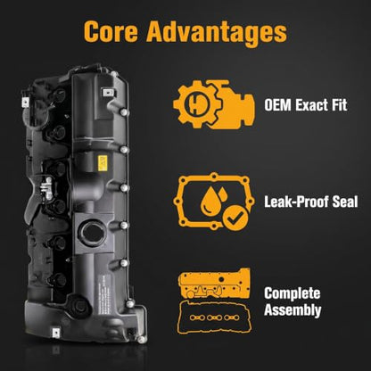 Replace 11127552281 Engine Valve Cover - Compatible with BMW Vehicles - 2.5L, 3.0L - 125i, 128i, 130i, 323i, 328i, 525i, 528i, 530i, X3, X5, Z4 - E60 E70 E82 E83 E84 E89 E90 E92