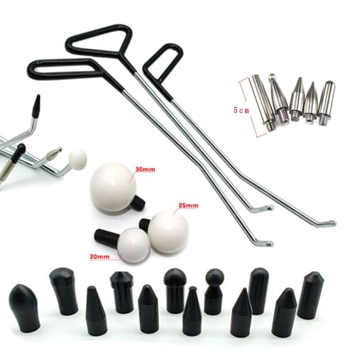 Paintless Dent Repair Tools Dent Removal Rods with Awl Head Paintless Dent Removal Kit Car Auto Body Dent Removal of Hail Dents and Door Ding (3pcs Rod 20 pcs Pen)