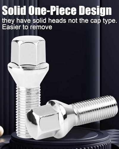 GAsupply M14x1.5 Lug Bolts 28mm Shank, 17mm Hex Conical Seat Chrome, 20pcs - color: Silver, size: 28mm Shank Acron Seat