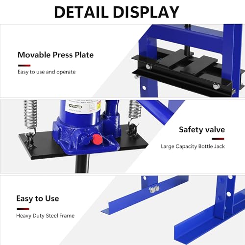 6 Ton Hydraulic Press, H-Frame Garage Floor Shop Press with Press Plates & Pressure Gauge, Heavy-Duty Adjustable Hydraulic Shop Press for Auto Bending Stamping, Strong & Stable Construction