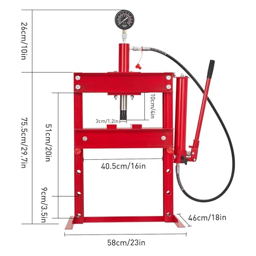10 Ton Hydraulic Shop Press with Pressure Gauge & Plate