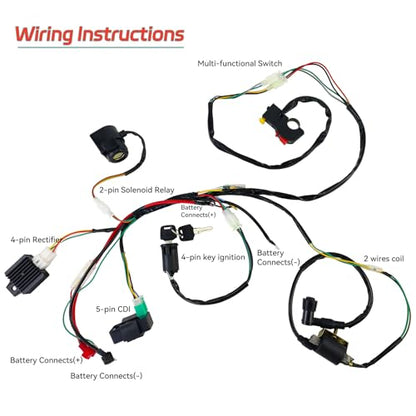Wiring Harness Kit w/CDI Ignition Coil for 4-Stroke ATV 50-125cc