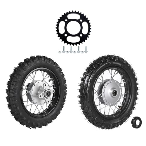 Front & Rear 2.5-10 Wheels Tires 10'' Rim 1.4x10 w/12mm Bearing Drum Brake Wheel Assembly with 420-37T Sprocket Cog for CRF50 XR50 TTR50 Dirt Pit Pro Trail Bike 50cc 70cc 90cc 110cc