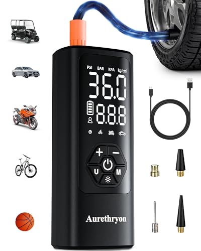 Tire Inflator Portable Air Compressor with Gauge, 150 PSI Mini Cordless Battery Powered Auto Air Pump for Car Tires - Electric Bike Tire Pump for Car/Motorcycle/Bicycle/Ball, White - color: White