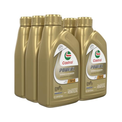 Castrol Power1 4T 5W-40 Full Synthetic Motorcycle Oil, 1 Quart, Pack of 6 - size: 1 Quart