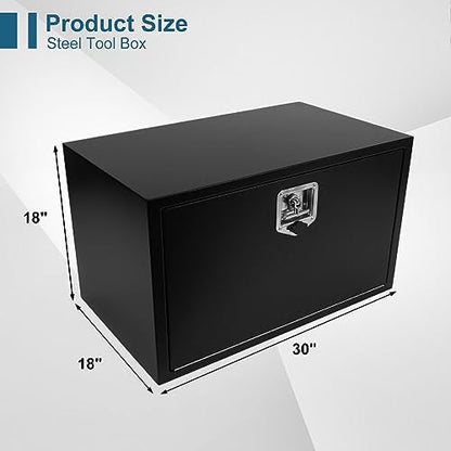 30"X18"X18" Underbody Steel Truck Box Black Heavy Duty Underbody Storage Box Waterproof Truck Tool Box Organizer w/Lock & Keys For RV,Pick up Toolbox - size: 30"x18"x18"