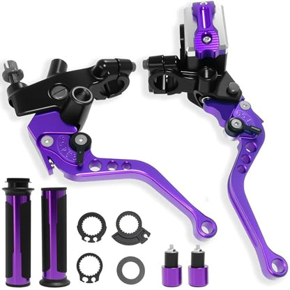 7/8" 22mm Motorcycle Brake Lever Handlebar Master Cylinder Clutch Levers Left & Right Set + Hand Grips + Handlebar Ends Set for Honda Kawasaki Suzuki Yamaha (Purple) - color: Purple