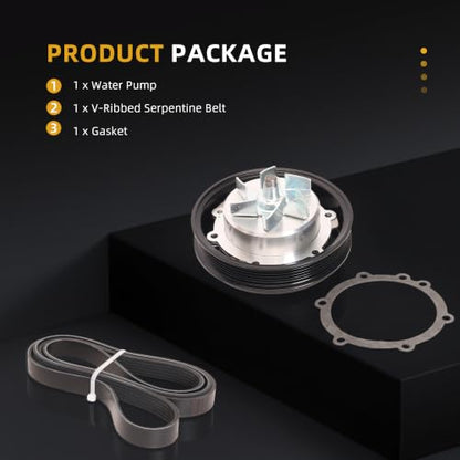 Engine Water Pump with Gasket + V-Ribbed Serpentine Belt