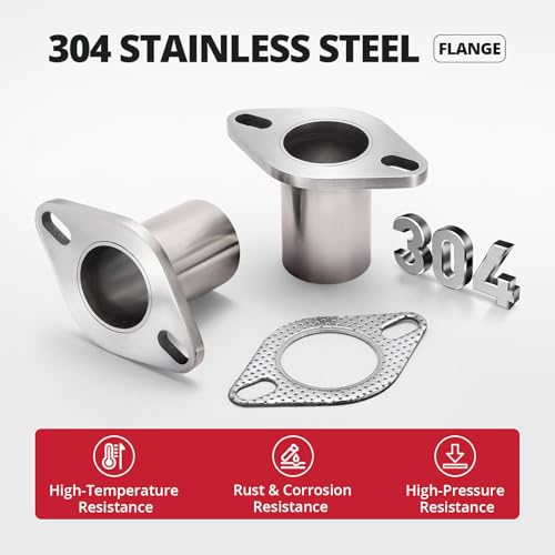 EVIL ENERGY 2 Bolt Exhaust Flange Repair Piping Kit, 304 Stainless Steel Exhaust Flange and Gasket Set with Bolts and Nuts, Universal Flange Replacement Kit for Quick Fix Repair (1.75") - size: 1.75"