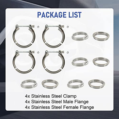 2.25 Inch V Band Clamp with Flange 4PC Stainless Steel For Exhaust Downpipe - size: 2.25"