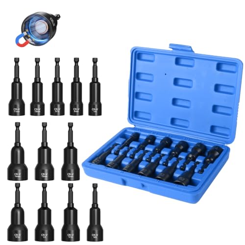Magnetic Impact Nut Driver Set - Metric & SAE with Socket Adapters (12-Piece) - size: 12-Piece