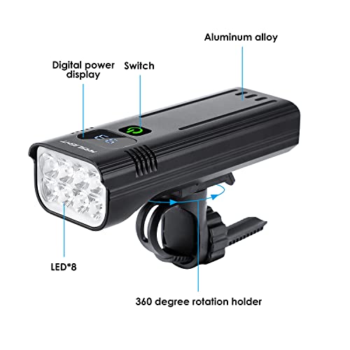 Bike Lights,Bike Light for Night Riding,10000Lumen LED Bike Headlight,Rechargeable Bike Headlight,Bright Bike Lights Front and Back with High Beam&Low Beam Light,Free Taillights - color: BLACK 8 LED