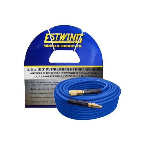 Estwing E38100PVCR 3/8" x 100' PVC / Rubber Hybrid Air Hose with 1/4" Brass Fittings, 3/8 x 100 - size: 3/8” x 100’