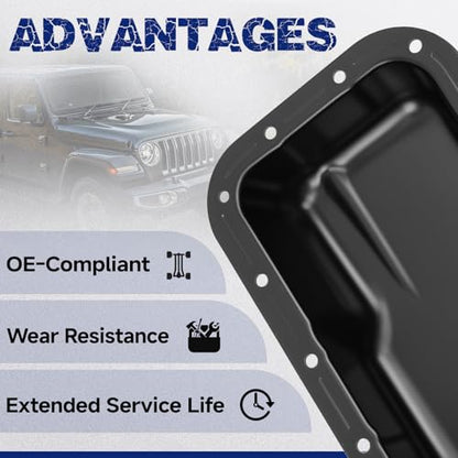 Transmission Oil Pan with Drain Plug, Fit for Chrysler 300 2012-2016, Fit for Jeep Wrangler JK 2012-2018, 3.6L, OE 264-357, 5184546AC, 5184546AA, 5184546AB - size: 264-357