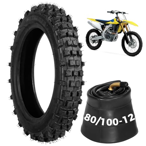 80/100-12 Dirt Bike Tires Set, 3.0-12 Tire and 80/100-12 Dirt Bike Tube with Bent Valve, Tire Replacement 12 Inch Rear for Pit Bike Motocross E-Scooter Off Road Motorcycle