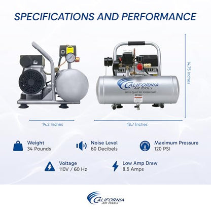 California Air Tools 2010A 1.0 HP Ultra Quiet and Oil-Free Air Compressor, 2 Gallon Aluminum Tank, 60 dBA Noise Level, Silver - style: Aluminum Tank