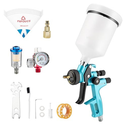HVLP Air Spray Gun Kit 1.7mm, Professional Automotive Paint Sprayer - color: Cyan, size: 1.7mm
