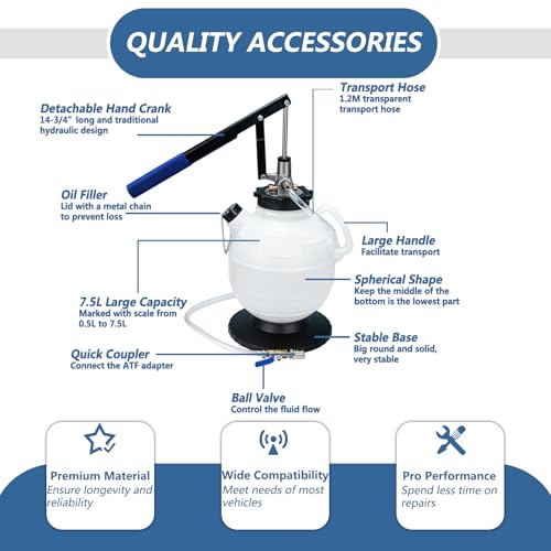 7.5L Transmission Fluid Pump Manual ATF Refill Tool Kit with 15pcs Adapters Automatic Transmission Fluid Refill Pump Set