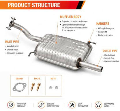 53396 Rear Exhaust Muffler for 01-06 Hyundai Elantra 2.0L (High Grade) HE01 - size: HE01