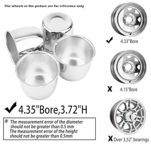 4Pcs 4.35" OD 3.72" H Push Through Trailer Wheel Center Cap for Rim - color: Chrome, size: 4.25" Hub 3.72" H
