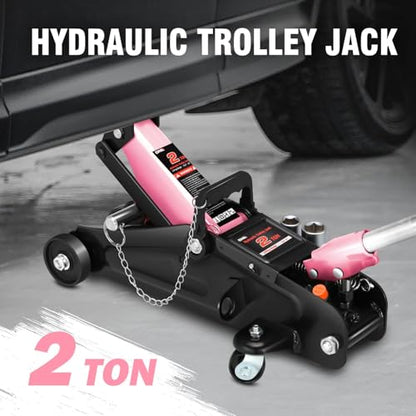 DNA Motoring Floor Jack with Socket and Lock, Low Profile Hydraulic Trolley Jack for Cars Lift, 2 Ton (4000 lbs) Capacity, Lifting Range 5.12"-13", Pink, TOOLS-00677-PK - color: Pink, style: 2 ton(w/ socket & losck)